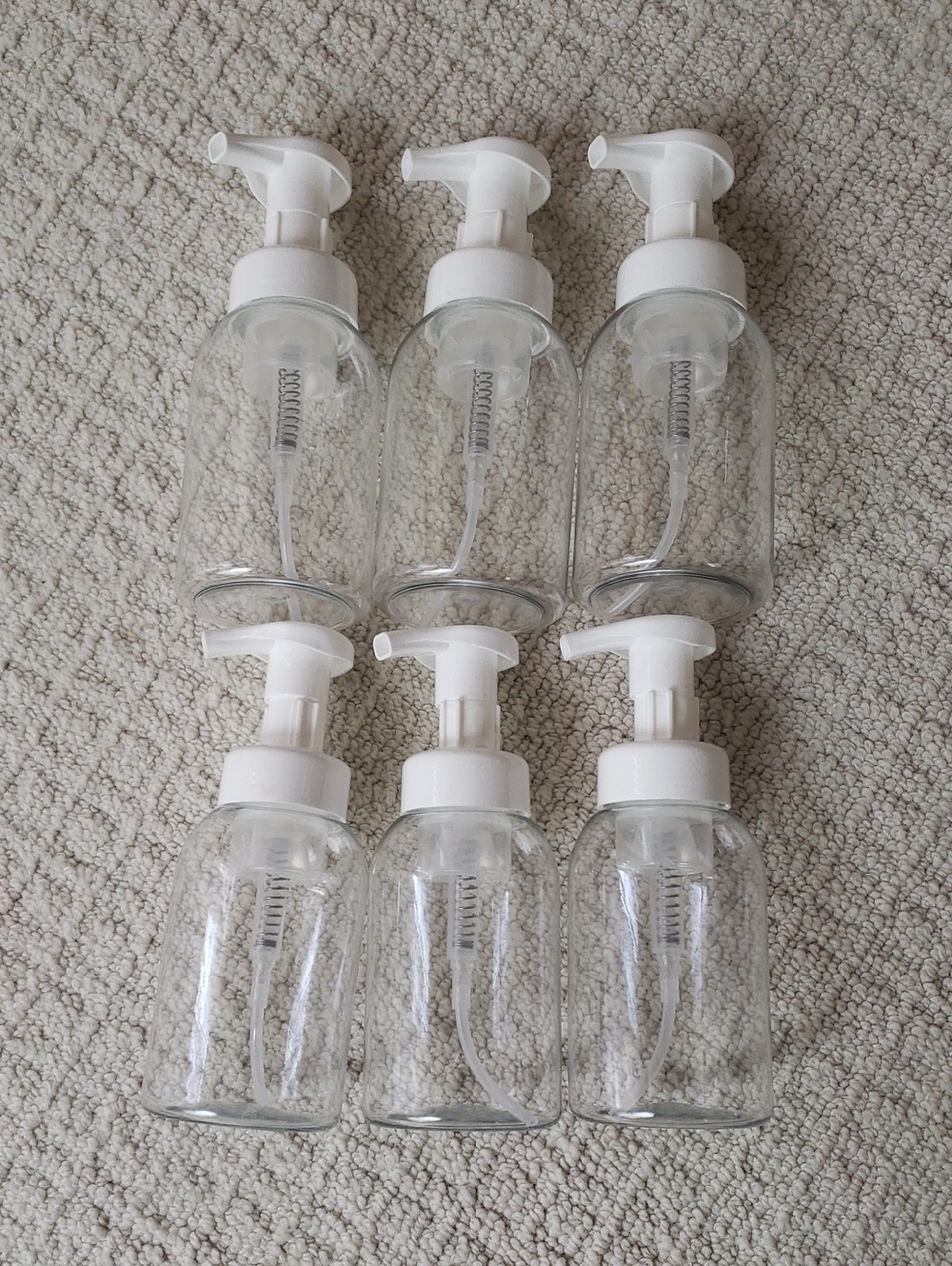 Set of 6 Clear Foaming Soap Dispensers with White Pumps